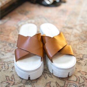 Brown Leather Slide Sandals